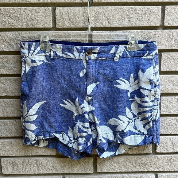 Old Navy Everyday Short Linen Blend Blue/White Palm Print Sz 8 - Picture 1 of 10